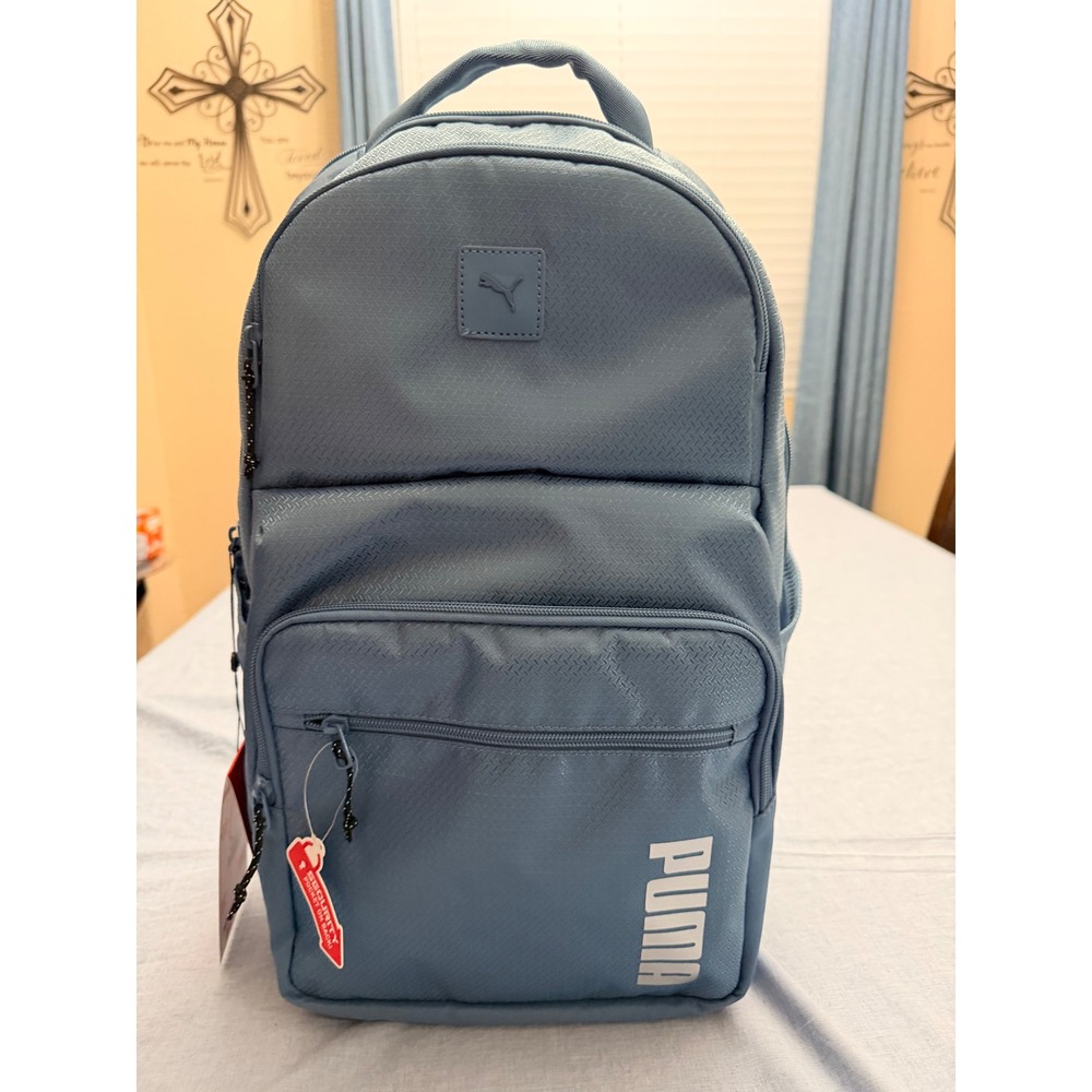Puma Blue Grey Textured Laptop Backpack with Security Pocket NEW